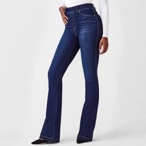 SPANX High‎ Rise Flare Jeans Sz S Midnight Wash Stretch Pull On Chic *Hemmed